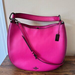 Coach Nomad 37905 Burnished Glovetanned Leather Hobo Bag Cerise pink Crossbody